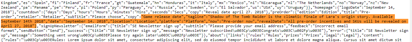 Shadow of The Tomb Raider Release Date leaked - Website Source code